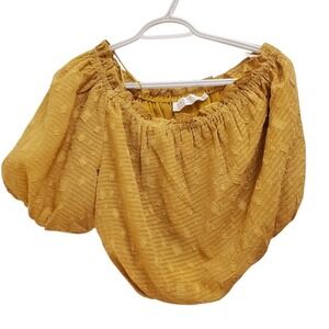 ASTR the Label Off Shoulder Top Smocked Blouse Puff Sleeve Yellow Size S
